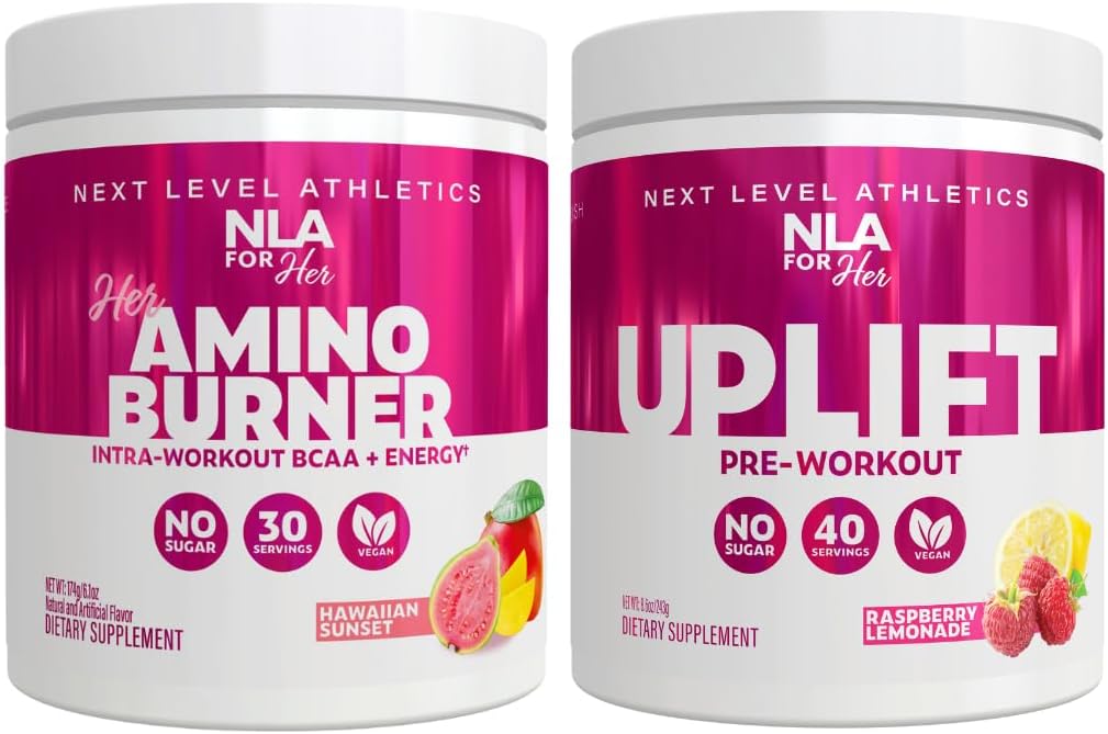 NLA for hendes Pre / Intra Workout Stack (omfatter hendes termogene Amino Hawaii Sunset og Opløft Pre Workout Raspberry Lemonade)