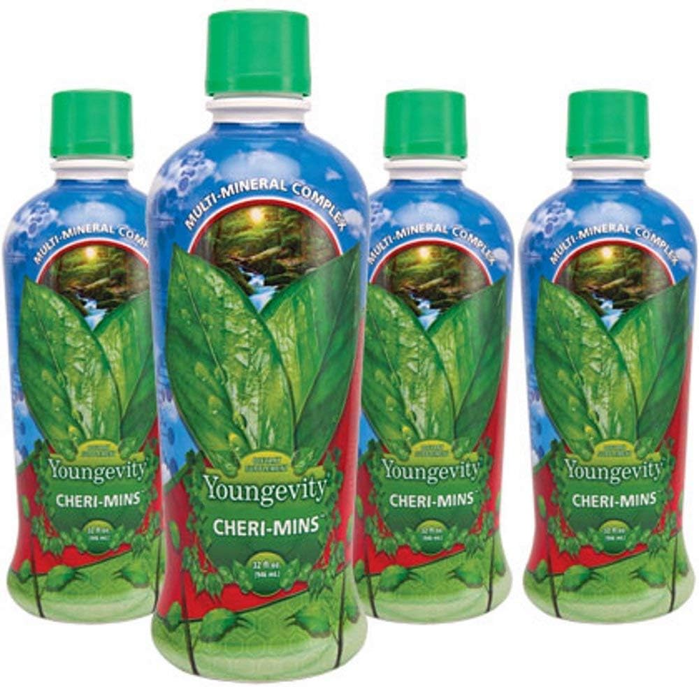 Youngevity Cheri- Mins ™ Plant Derived Liquid Minerals - Great Tasting Formel - 77 + Natural Uændret Trace Minerals - Colloidal Form Humic Shale (32 Fl Oz - pakke med 4)