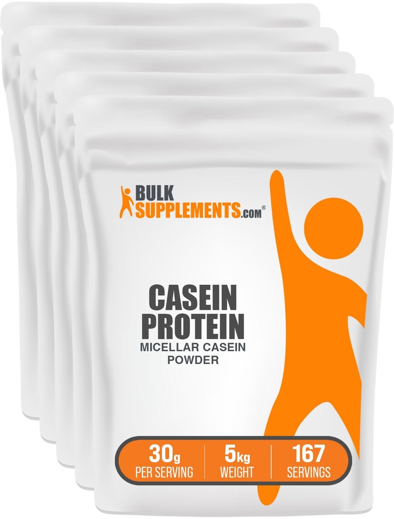 Bulkadditions.com Casein Protein Powder - Micellar Casein Powder, Slow Digesting Protein - Unflavored & Gluten Free, 30g per Serving, 1kg (2,2 lbs) (Pack of 5)