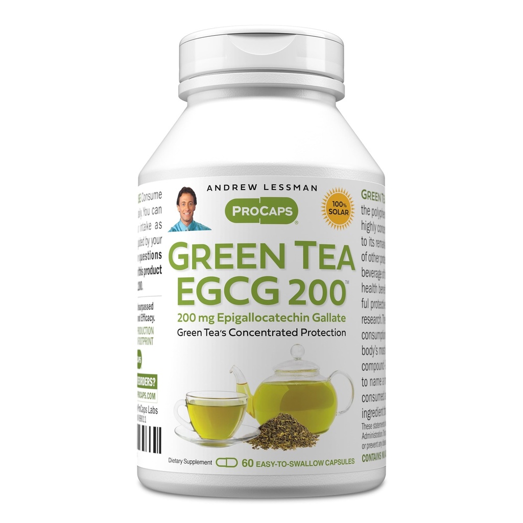 ANDREW LESSMAN Green Tea EGCG 200mg - 60 kapsler - 200 mg EGCG, kraftig antioxidant støtte til sund leverfunktion, immunforsvar, hjerne, hjerte og kredsløbssystemer. Ingen tilsætningsstoffer