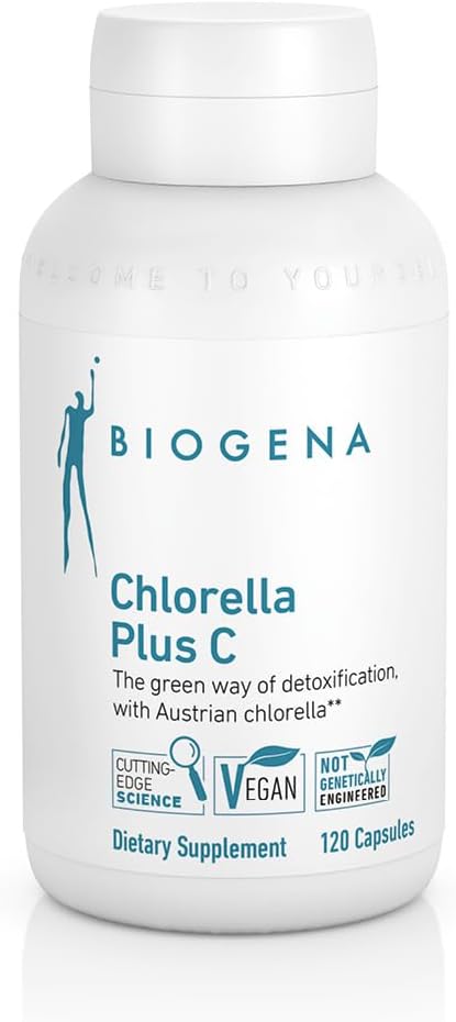 BIOGENA WISSEN SCHAFFT GESUNDHEIT Chlorella Plus C - Green Alga Support Detox * * - Kapsler med 900 mg organisk chlorella Vulgaris pulver - Non- GMO supplement