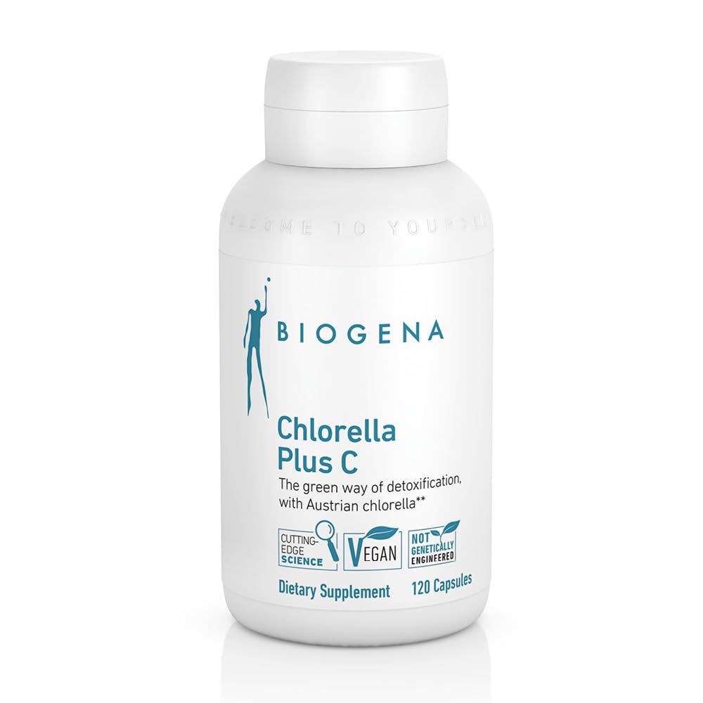 BIOGENA WISSEN SCHAFFT GESUNDHEIT Chlorella Plus C - Green Alga Support Detox * * - Kapsler med 900 mg organisk chlorella Vulgaris pulver - Non- GMO supplement
