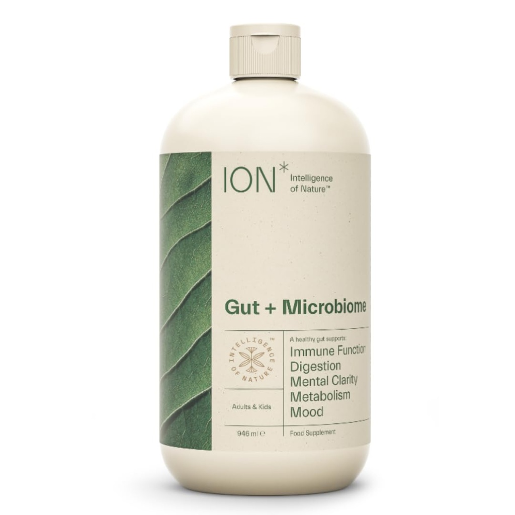 ION * Intelligence of Nature Gut Support Liquid Supplement - Gut & Diguestive Health Liquid Drops, Rense & Detox med Humic Extract for Women & Men, Voksne & Børn 4 + - 32 fl oz (Pack of 1)