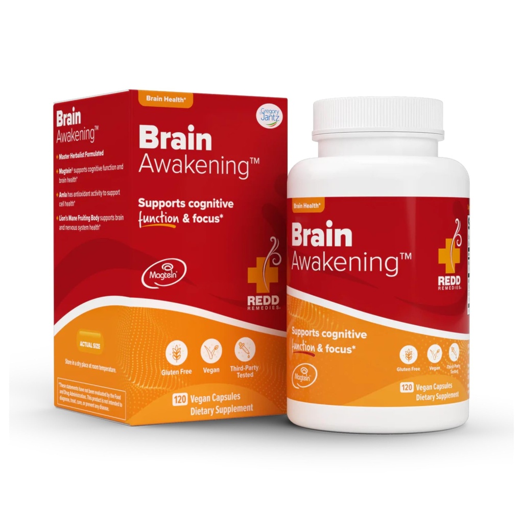 Redd Remedies, Brain Awakening, Understøtter kognitiv funktion og fokus, 120 Veganske kapsler