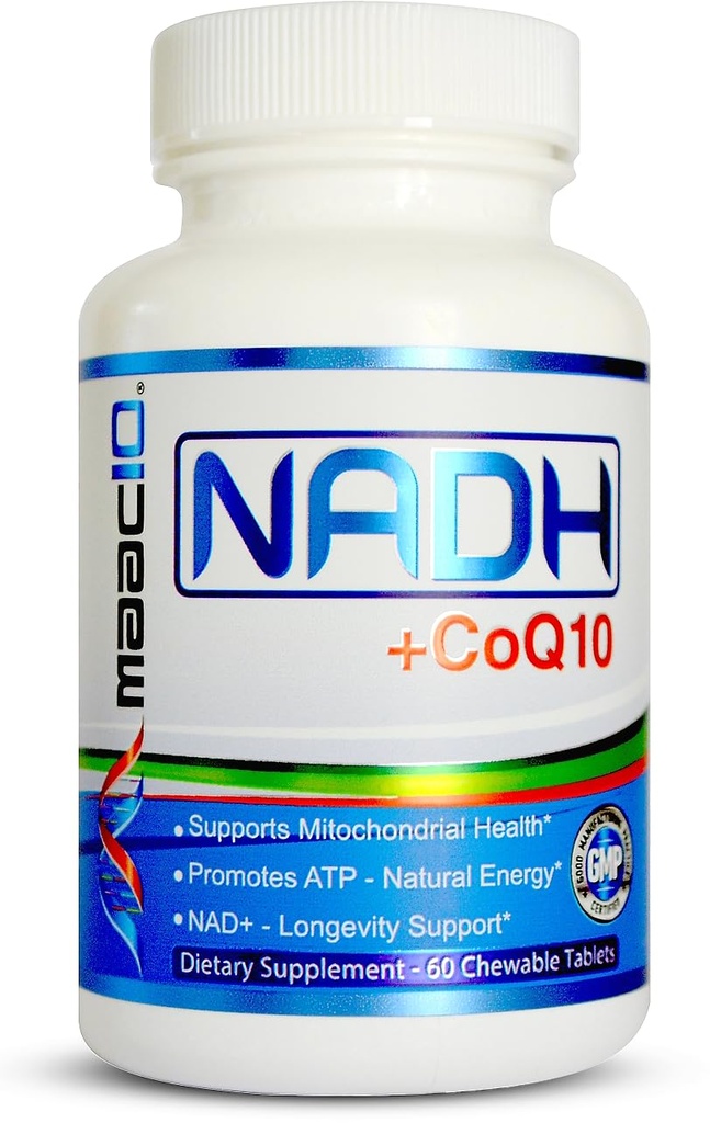 MAAC10 NADH + CoQ10 Supplementet 124; Great Tasting Chewable Tablets - 124; 50mg PANMOL ® NADH + 100mg CoQ10 - 124; for Træthed, Energi og Mental Focus - 124; NAD + Supplement (60 Tablets 2 per Servering)