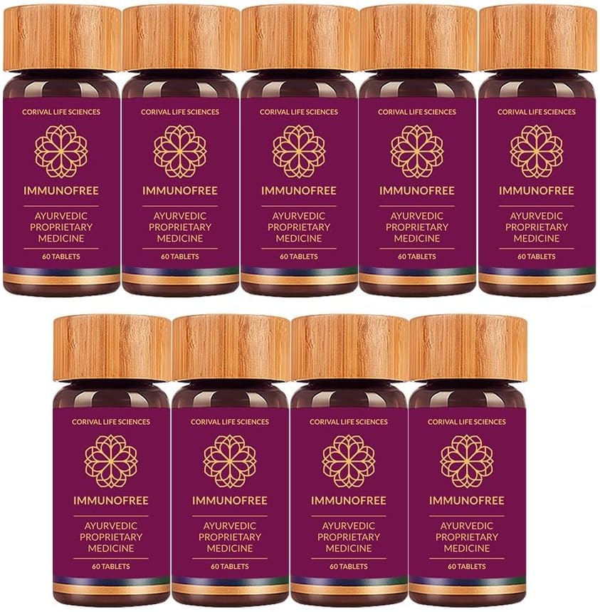 Biogetica Immunofree Herbal Supplement for Immune Support - Natural Potent Blend of Tulsi, Kalmegh, Yashtimadhu & Giloy for Immune Boost - 100% Vegan - 60 Tablets- Pack of 9