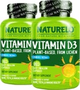 NATURELO D-vitamin - 2500 IE - Plant baseret på Lichen - Natural D3 Supplement for immunsystem, Knoglestøtte, fælles sundhed - Vegan - ikke-GMO - Gluten Free - 180 kapsler (pakning med 2)