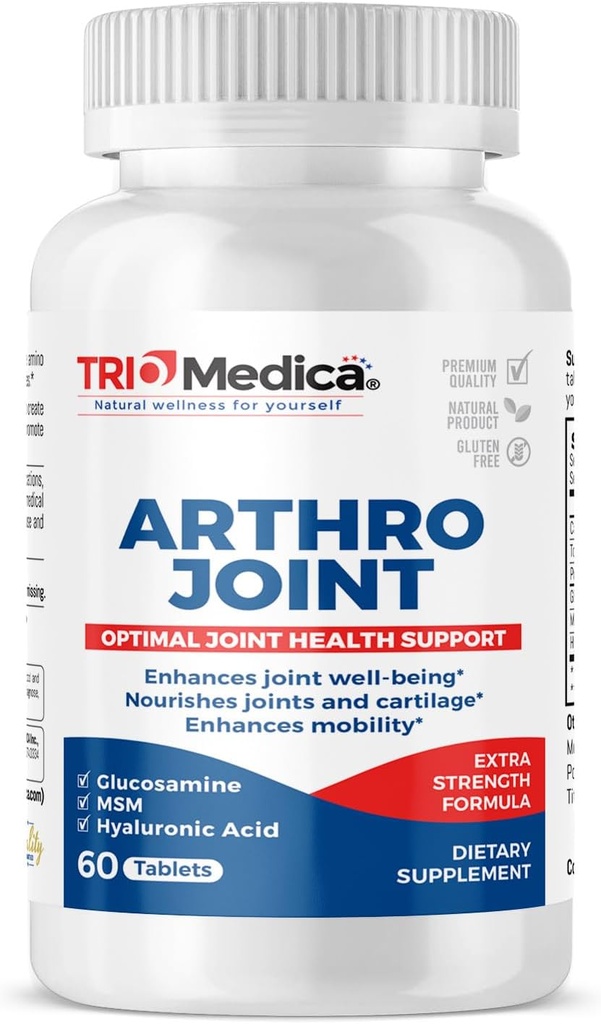 Arthro Joint Glucosamin MSM + Hyaluronsyre Tablet, understøtter sund fælles struktur, funktion & komfort, non-GMO, gluten fri, soja fri, 60 greve (pakke med 1)