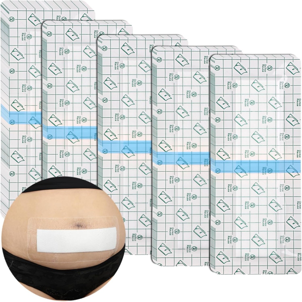 C- sektion Vandtæt Abdominal Incision Bandages Post Hysterektomi Tummy Tuck Bruser Protector Scar Cover med Beskyttende Pad Patches Island Dressing Tape Store Sår Care Supplies 4x10 Pack of 25