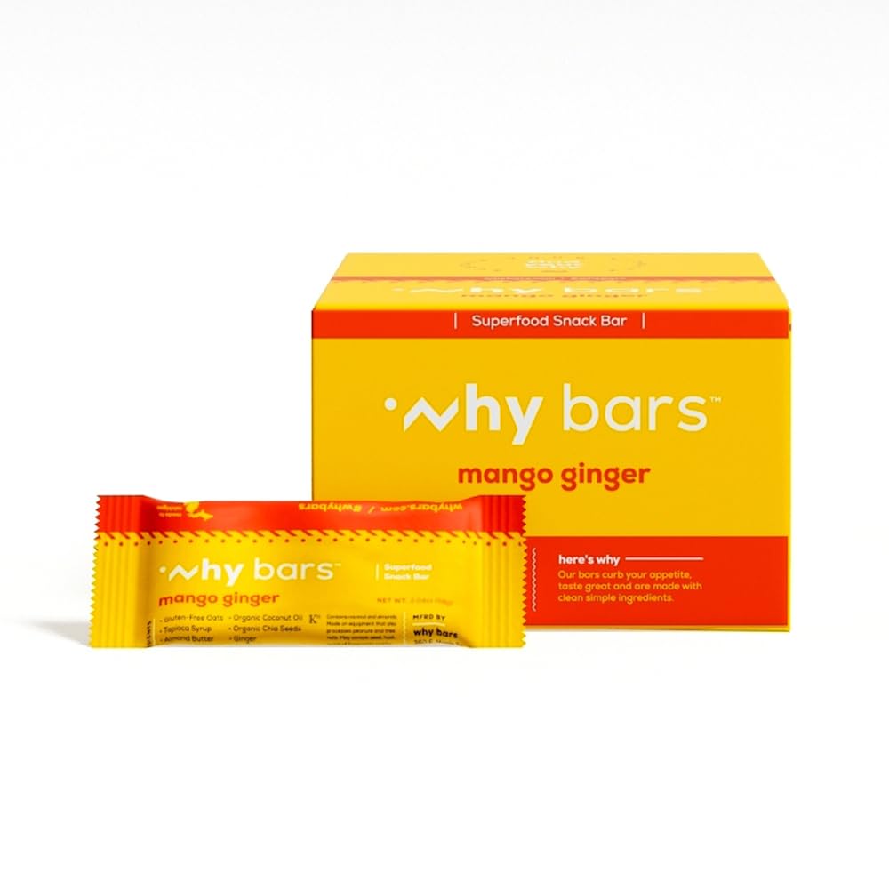 Hvorfor Barer, Protein Bars, Mango Ginger, 2.04 Ounce Bars (pakke med 12 Protein Bars) - Protein Bar Superfood, Gluten Free, Ikke GMO, Organisk, Vegan, Simple Ingredienser