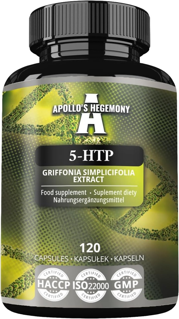 5-HTP 150 mg per kapsel - 120 Veganske kapsler - 4 måneders forsyning - Griffonia simplicifolia Seed Extract - Enhances Mood and Well- Being - Kosttilskud fra Apollos Hegemony