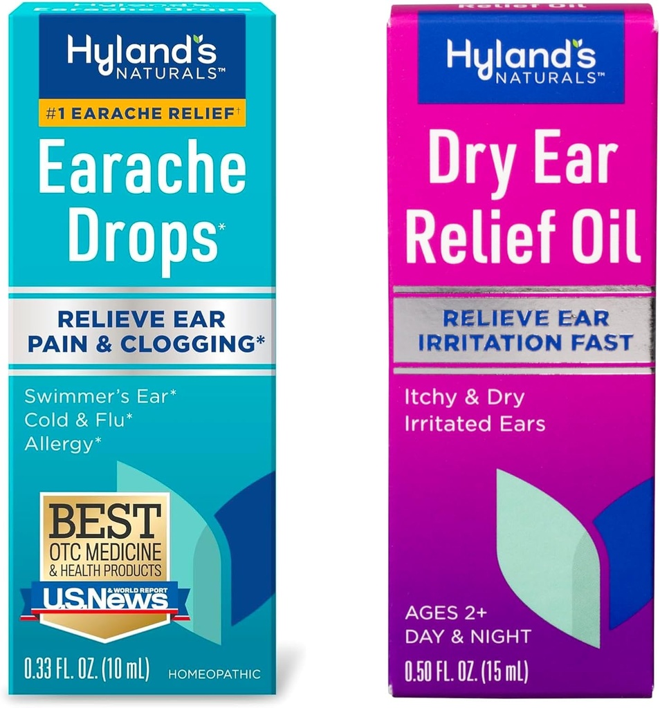 Bundle af Hyland 's Earache Drops 0.33 Fl Oz og Try Ear Relief Oil, Relieve Ear Irritation Fast, for Itchy og Try Irriterede Ører, Age 2 og op, Dag og nat Drops, 0.5 Ounce