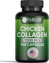 FabLab kylling kollagen type II supplement - Nutritional supplement til fælles, nerve & ben støtte - ikke-GMO, Anti- Aging Kosttilskud med hydrolyseret peptider - 100 kapsler