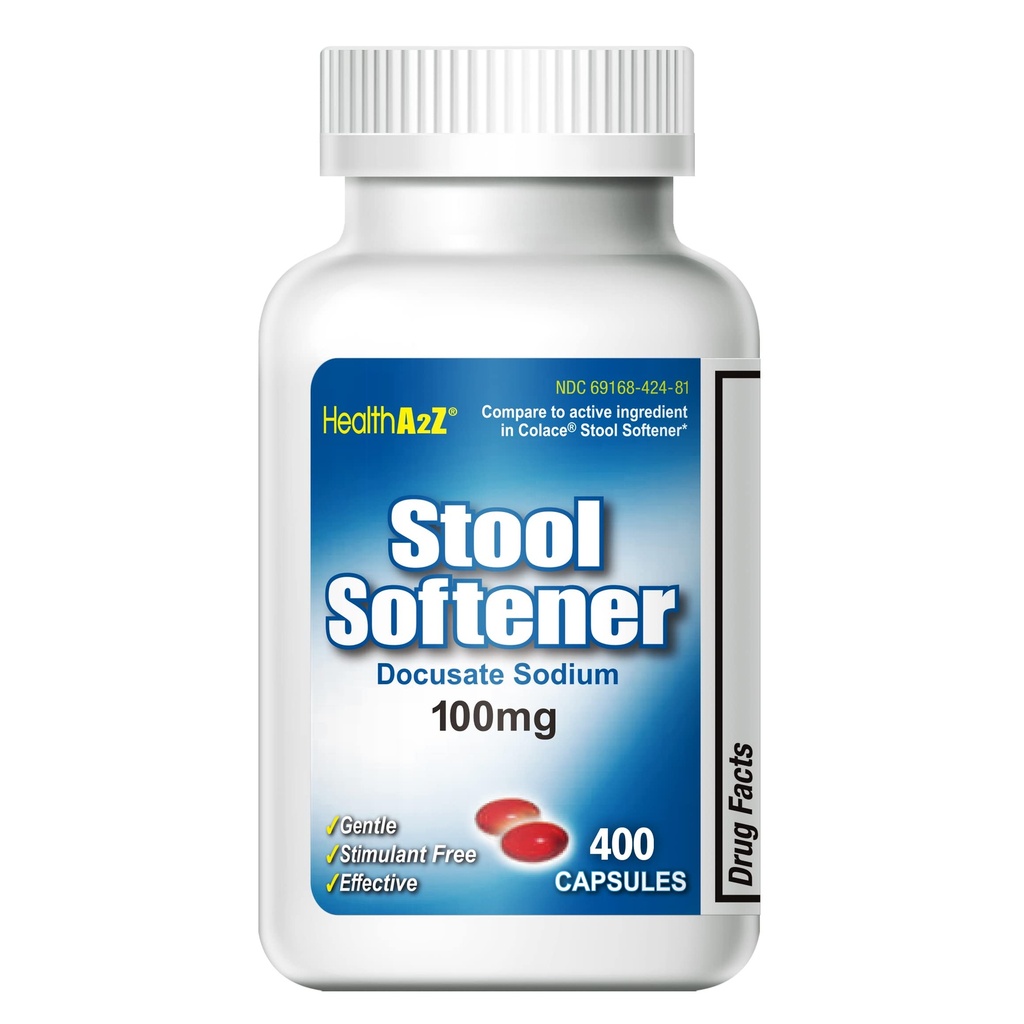 HealthA2Z ® Afføring blødgøringsmiddel • 124; Docusat Natrium 100mg • 124; Let Forstoppelse • Relief • 124; Dependable & Easy to Take • 124; Red Kapsler • 124; 400 Tæller (pakke med 1)