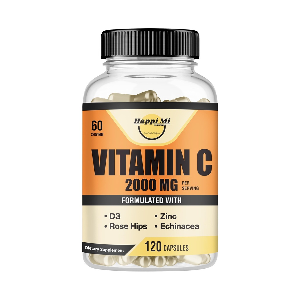 Vitamin C 2000MG, Zink 40 mg, D3- vitamin 5000 IE, Echinacea Extract, Rose Hip, immunforsvar til voksne & børn, immunbooster, 120 Vegan Caps, 60 dages forsyning, non GMO, No Filler