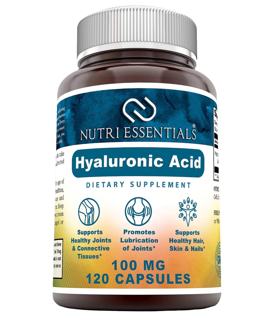 Hyaluronsyre Kosttilskud - 100 mg 120 kapsler (ikke-GMO) - De bedste kosttilskud til fælles sundhed, hudpleje & mere *