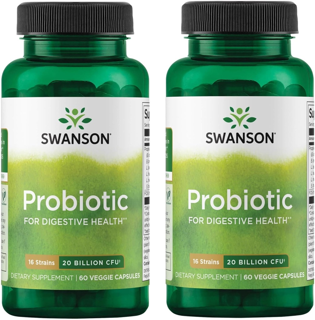 Swanson Probiotik til fordøjelsessygdomme GI Tract immunsupport Rejsende Support 20 Millioner CFU med Prebiotic FOS 60 Veggie Kapsler (Caps) (2 Pack)