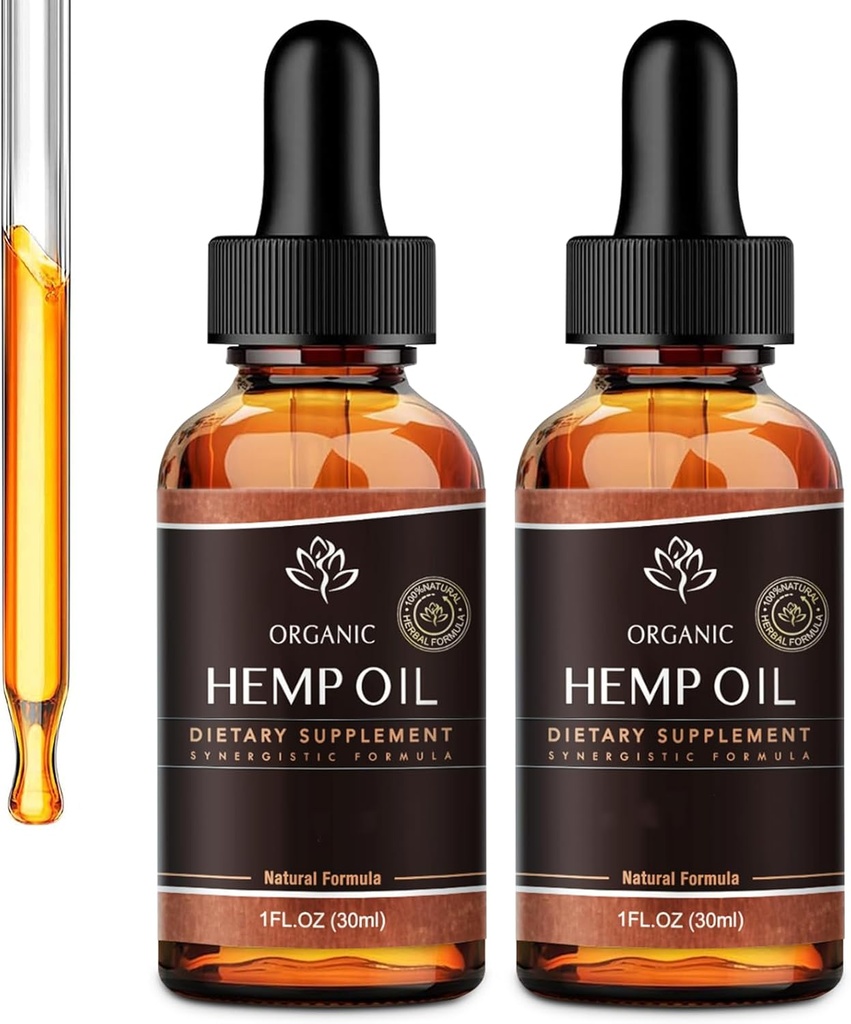 Hamp Oil - 2 pakker 800.000 Maksimal Styrke - Pure & CO2 Extract Drops - 100% Natural Organic, Vegan, Non- GMO,