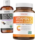 Black Seed Oil Liquid & immun Support (2-måneders Supply) Immunsystemet Maximizer Bundle - Black Seed Oil Liquid (16fl.oz) Premium Cold- Pressed Clack Cumin Seed Oil & Vitamin C immunstøtte (120 Veg Caps)