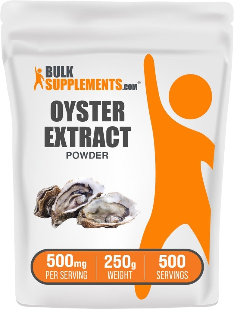 BulkSupplements.com Oyster Extract Powder - Zink Supplement, fra Whole Oyster Shells - Gluten Free, 500mg per Serving, 250g (8,8 oz) (Pack of 1)