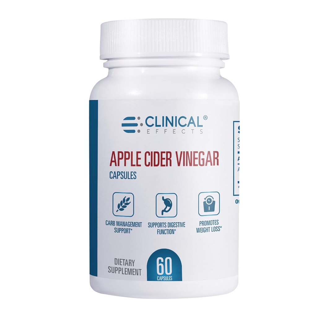 Kliniske effekter Apple Cider Vincipe- kapsler - 1300mg Pure Apple Cider Vincipe- kapsler til vægthåndtering, hjerte sundhed og energistøtte - 60 Veggie ACV piller - Made in USA