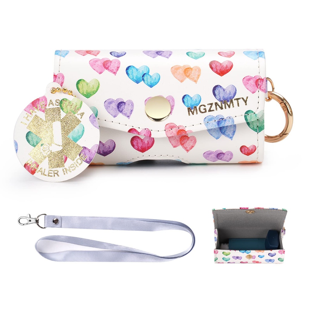 MGZNMTY Astma Inhaler Case, Carriing and Travel Holder Case Kompatibel med Handy Inhaler for voksne og børn (KUN CASE) (Raining Hearts)