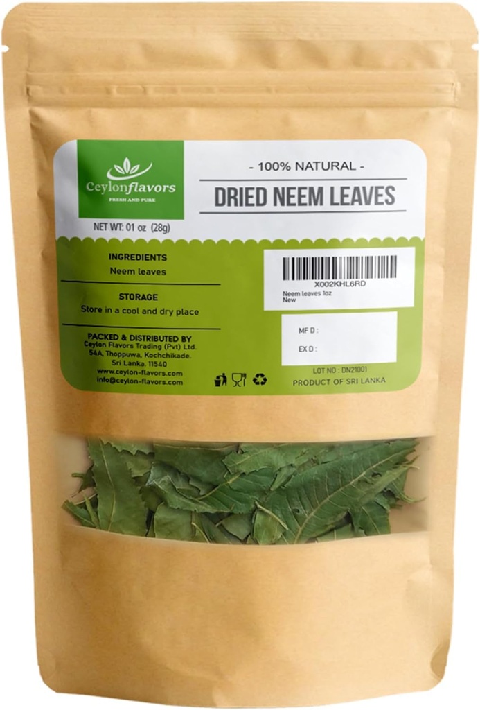 CEYLONFLAVORS FERSK OG PURE Tørrede Neem blade 1 oz høstet fra naturligt dyrkede træer