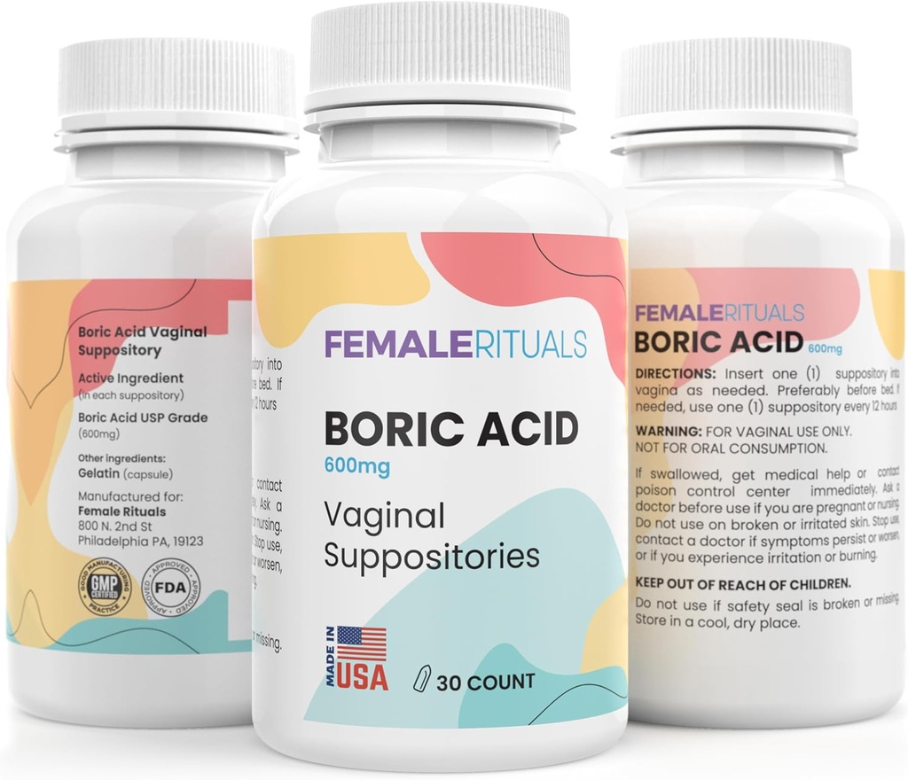 Borsyre suppositorier til kvinder 600mg 30 Pack - Odor & Gær Solution Borsyre suppositorier - Vaginal suppositorier til PH Balance & Vaginal sundhed - Vaginitis opløsning til kvinder