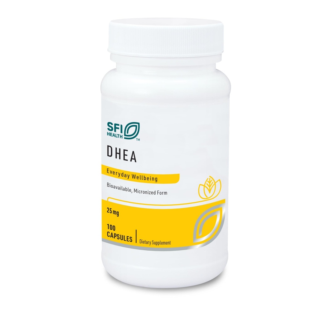 Klaire Labs SFI Health DHEA 25mg - Dehydroepiandrosterone Derived from Wild Yam - Micronized for Superior Absorption - Soy-Free, Hypoallergenic Supplement for Men & Women (100 Capsules)