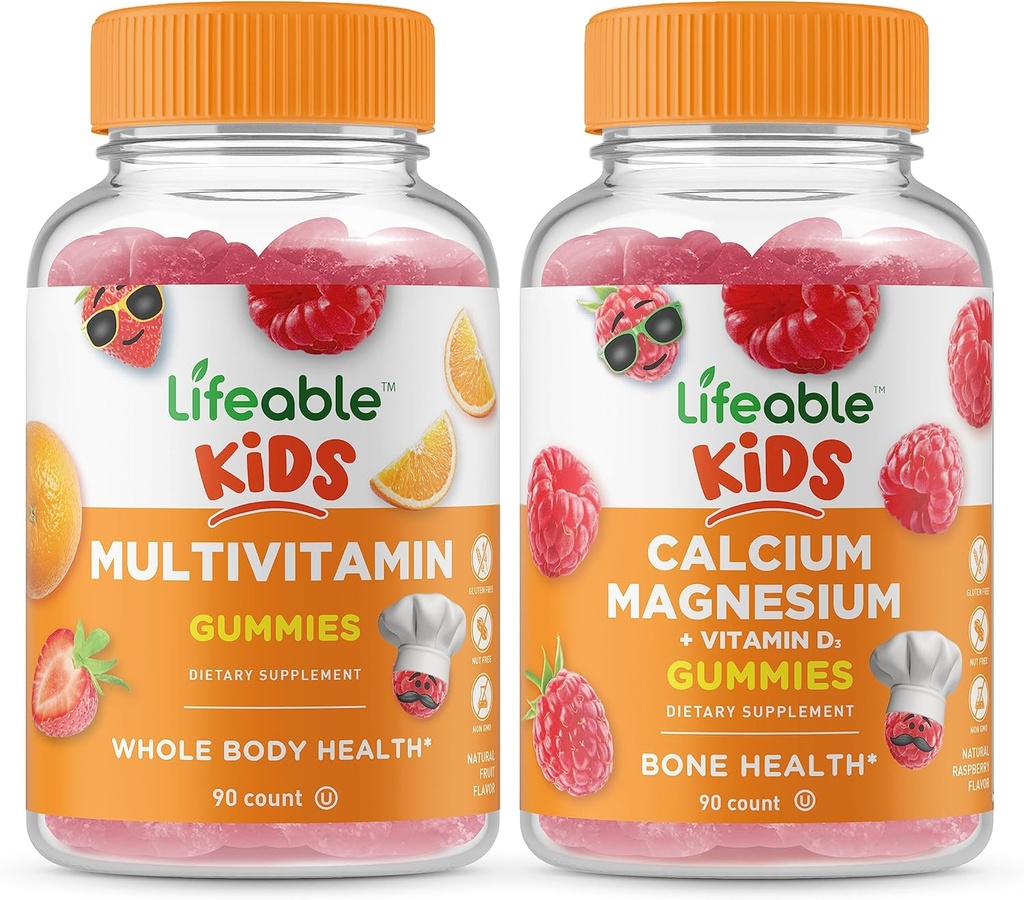 Livbare Multivitamin Kids + Calcium Magnesium Kids, Gummies Bundle - Great Tasting, Vitamin Supplement, Gluten Free, GMO Free, Chewable Gummy