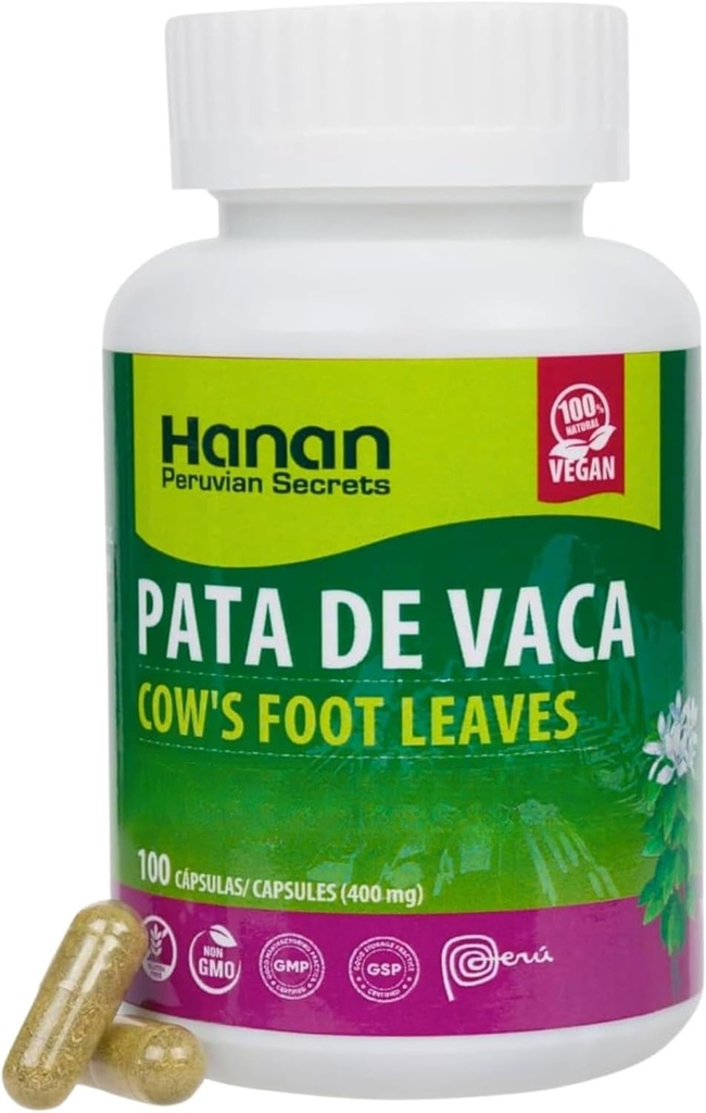 Hanan Pata de Vaca 100 Kapsler - Understøtter Detox & fordøjelsessundhed 100% Pure Cow 's Foot Leaves (Bauhinia forficata) Vegan & Non- GMO Natural Herbal Supplement fra Peru