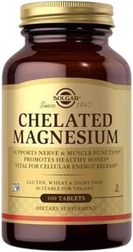 Solgar Chelated Magnesium - 100 tabletter - Understøtter Nerve & Muskelfunktion - Non-GMO, Vegan, Gluten Free, Dairy Free, Kosher - 25 Servere