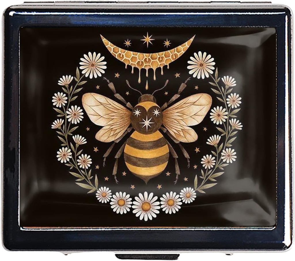 Cute Travel Pill Organizer with Mirror - 7-Day Chromed Shiny Silver Pill Box, 8-Compartment Rectangle Pill Case for Vitamins & Medications (Honeymoon Design)