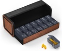 Medicin Pill Organizer, 7 Dag PM Pill Box 2 gange om dagen, Travel Leather Pill Case, Pressing The Double Open, Holds Medicin Vitamin Fish Oil og kosttilskud (sort og brun)