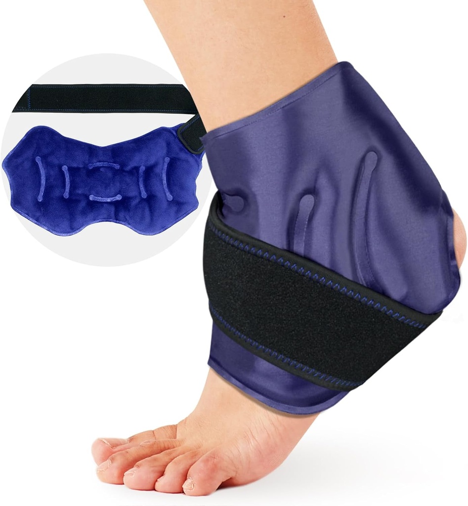 Ankle Ice Pack Wrap til Hævelse, Ice Pack til Ankle Skader Genbruges, Cold Compress terapi for Feet Pain Relief, Ankle Ice Wrap til Sprains, Achilles, Tendonitis, Plantar Fasciitis Blå