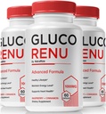 (3 Pack) Gluco Renu kapsler, officielle GlucoRenu piller, naturlig støtte til sunde niveauer, cirkulation og balance, Premium Formel blodkar Cleaner, GlucoReNu Glyco Optimizer (180 Kapsler)