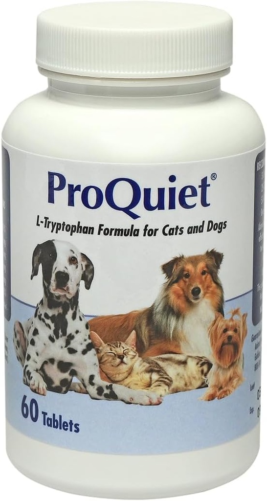 Animal Health Options ProQuiet L- Trytophan Formel for katte og hunde, Højt Paleant, Understøtter en sund fordøjelse & Nervesystemet, Lever Flavor, 60 tabletter