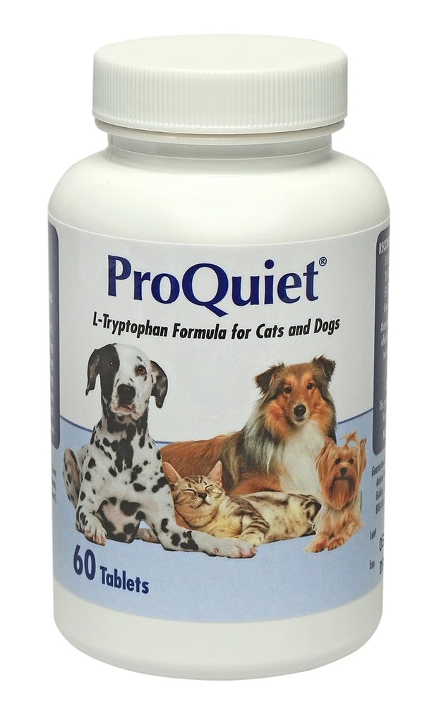 Animal Health Options ProQuiet L- Trytophan Formel for katte og hunde, Højt Paleant, Understøtter en sund fordøjelse & Nervesystemet, Lever Flavor, 60 tabletter
