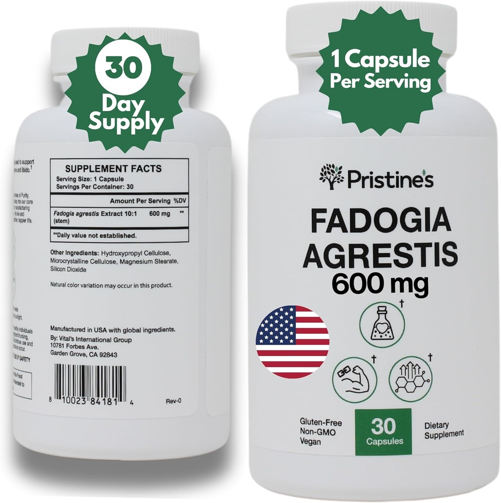 Fadogia Agrestis 600MG 30- Day Supply Sports Nutrition Testosteron Booster Support Kapsler - Muscle Building & Vitality Support Extract Supplement - Gluten Free - Non- GMO