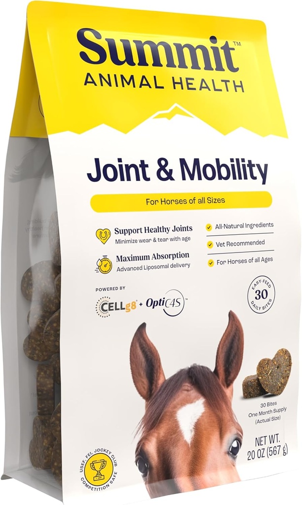 Summit Equine Joint & Mobility Bites Daily Supplement for Heste, Liposomal Levering, Max Absorption, Vet Anbefalet, All- Natural Ingredients, 100% Drug- Free, Sund Joints - 30 Bites