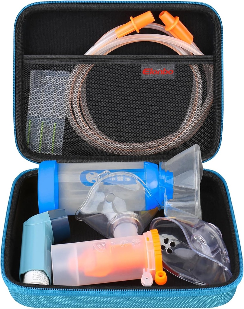 Elonbo Carriing Case for Nebulizer Erstatningsdele Kits / Asthma Inhaler / Inhaler Spacer Masker / Nebulizer Tubing Mouthpiece Tilbehør Erstatningssæt, Håndholdt Inhaler Nebulizer Bag (sag kun)