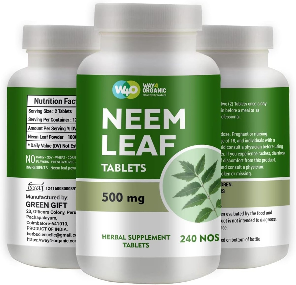 Neem Tablets - 100% Pure (Azadirachta Indica) (240 Count - 500mg) 120 Days Supply (1 pakke)