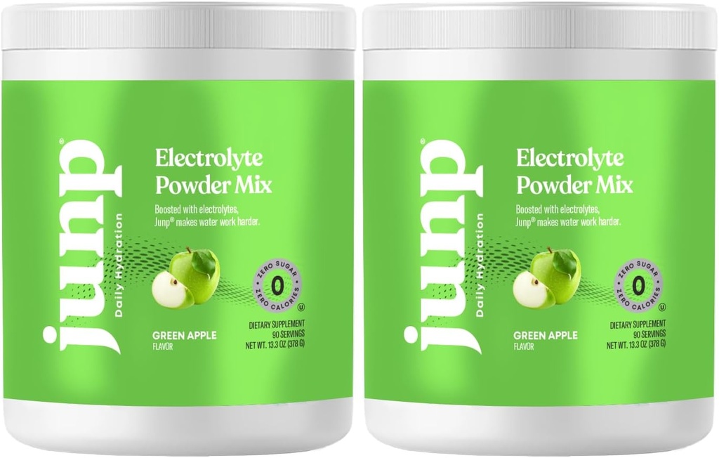 JUNP Electrolytes Powder No Sugar No Carbs - Mouthwater Green Apple Drink Mix - Kalium & Salt Electrolyte Hydration Powder Zero Calorie Sugar Free Electrolyte Powder, Keto Friendly, 180 Servering