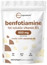 Micro Ingredients Vitamin B1 Benfotiamin 600mg Per Serving, 240 Coconut Oil Softgels - 124; Biotilgængelig B Vitamin supplement, konverteret til aktiv thiamin - 124; Non- GMO, Soy Free
