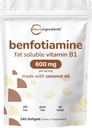 Micro Ingredients Vitamin B1 Benfotiamine 600mg Per Serving, 240 Coconut Oil Softgels | Bioavailable B Vitamins Supplement, Converted to Active Thiamine | Non-GMO, Soy Free