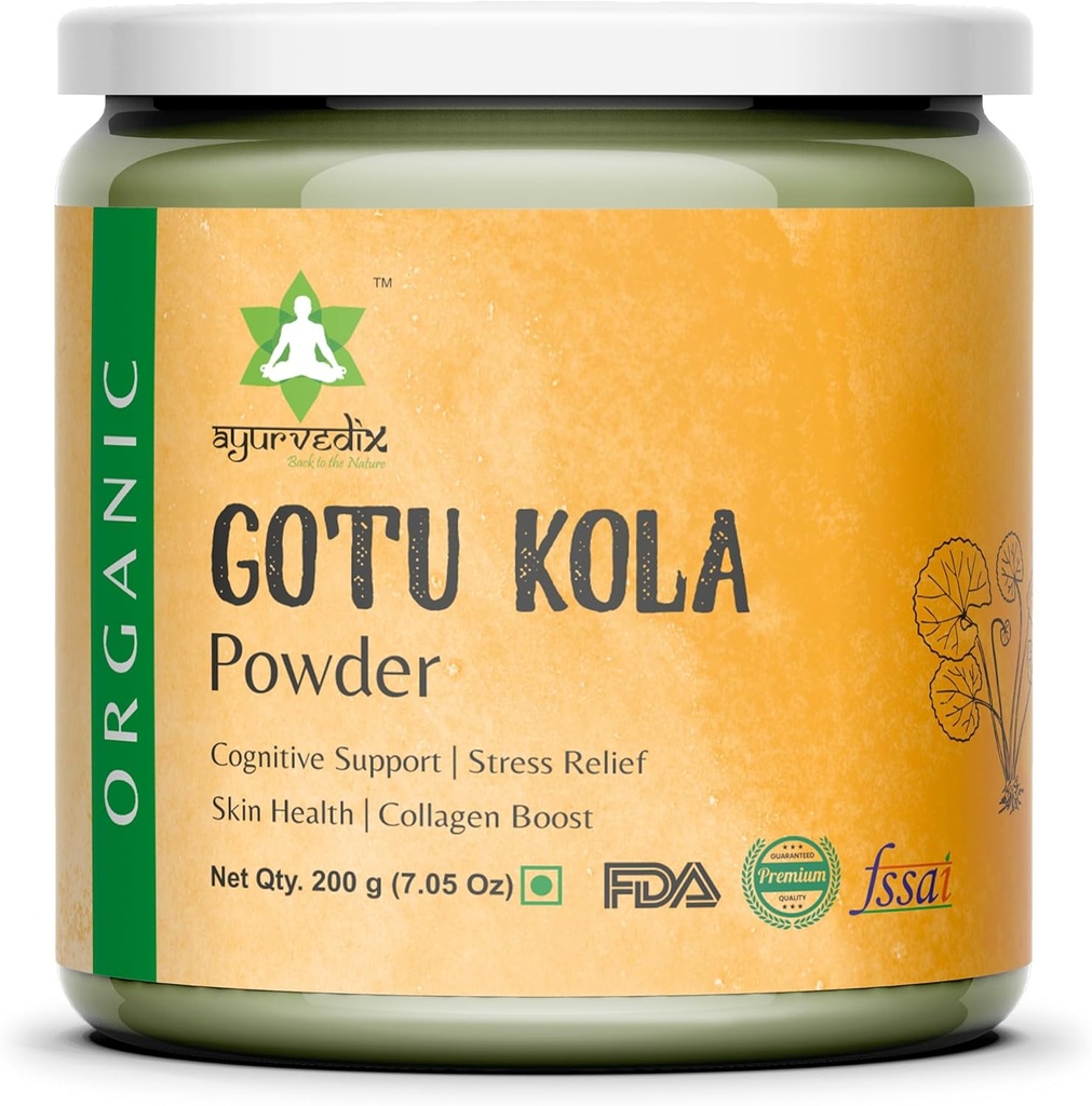 Organic Gotu Kola Powder - Herbal Kosttilskud øger Immunitet & Support 0ports fordøjelsesmiddel - 124; Non-GMO & Gluten- Free - Centella Asiatica - Mandupakarni Powder og Brahmi Powder - 7.05 Oz / 200g