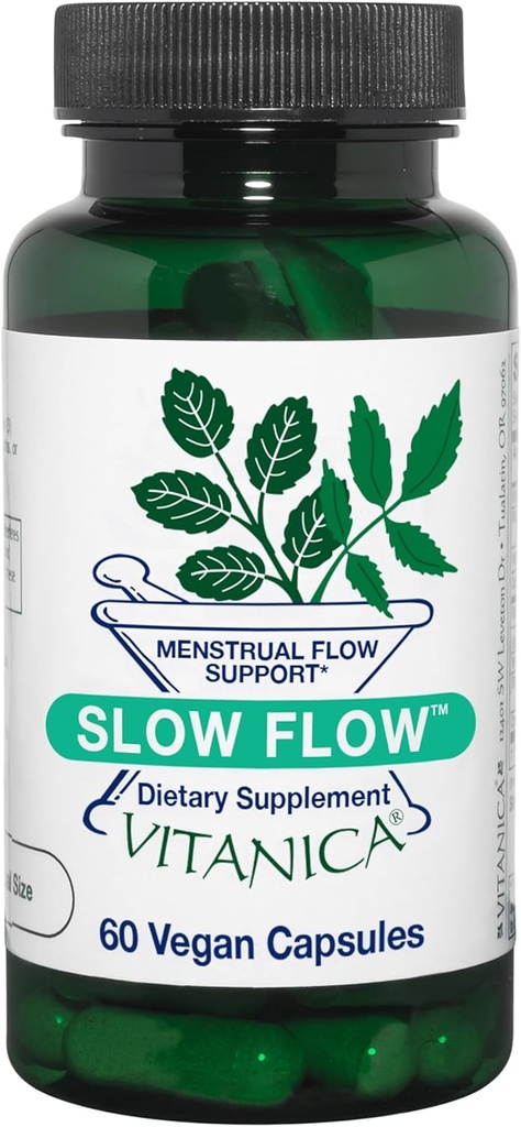 Vitanica Slow Flow, Menstruel Flow Support, Vegan, 60 Kapsler (Slow Flow Pro Logo)