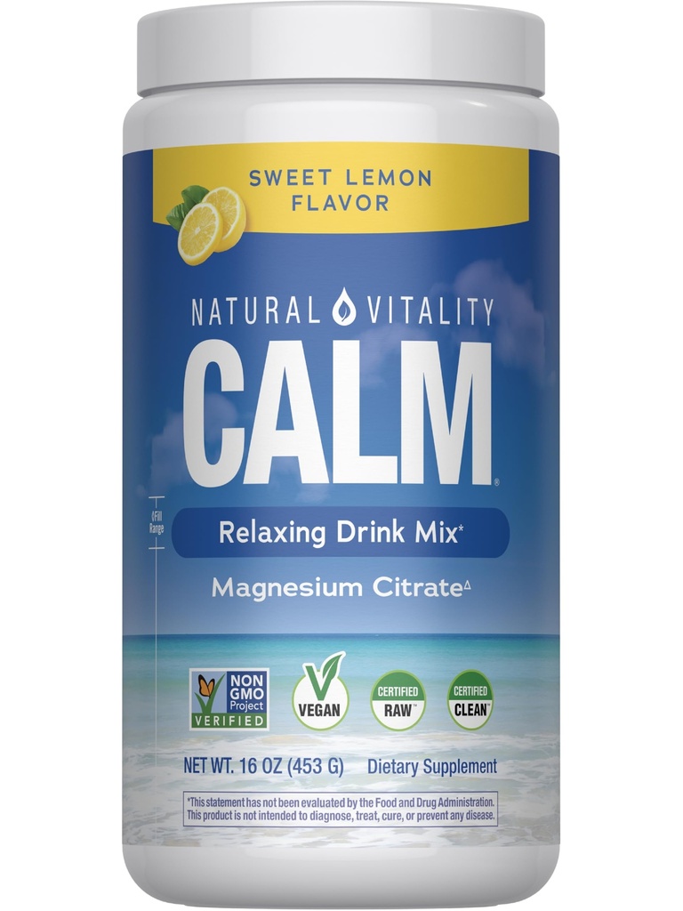 Naturlig vitalitet rolig, Magnesium tillæg, Anti- stress drik mix pulver, gluten fri, Vegan, & Non- GMO, Sweet Lemon, 16 oz