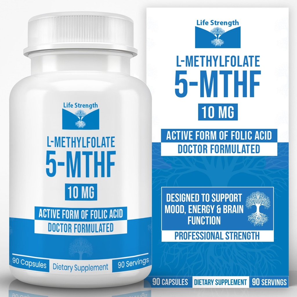 L- Methylfolat 10 MG, optimeret & højaktivt bioaktivt methylfolat, 5- MTHF supplement til mad og immunforsvar, Natural Diet supplement til energi, Non- GMO & gluten- fri, 90 kapsler
