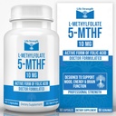 L- Methylfolat 10 MG, optimeret & højaktivt bioaktivt methylfolat, 5- MTHF supplement til mad og immunforsvar, Natural Diet supplement til energi, Non- GMO & gluten- fri, 90 kapsler